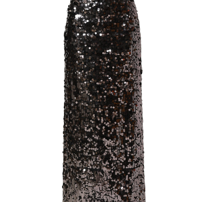 Dolce & Gabbana Brown Sequinned Embellished Pencil Cut Skirt