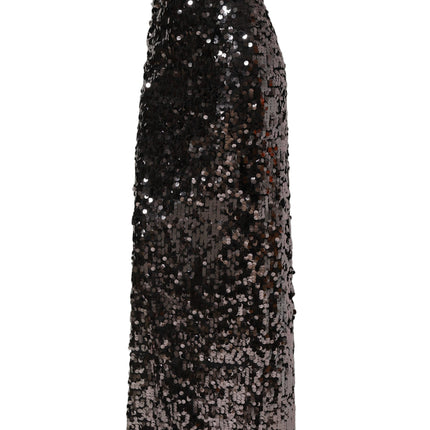 Dolce & Gabbana Brown Sequinned Embellished Pencil Cut Skirt