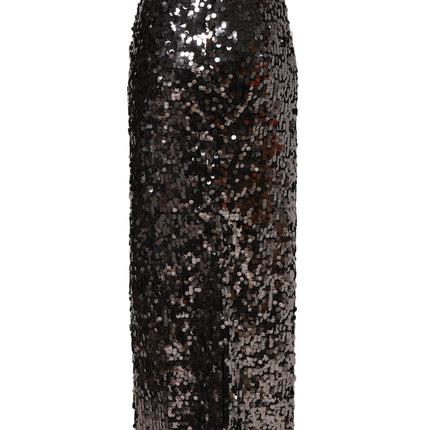 Dolce & Gabbana Brown Sequinned Embellished Pencil Cut Skirt