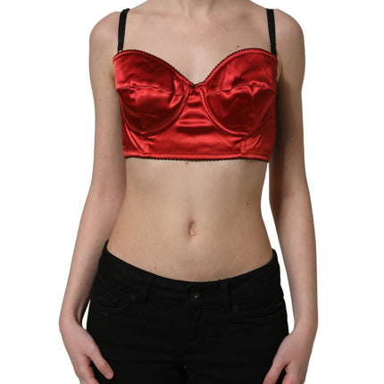 Dolce & Gabbana Red Polyester Satin Bustier Cropped Tank Top