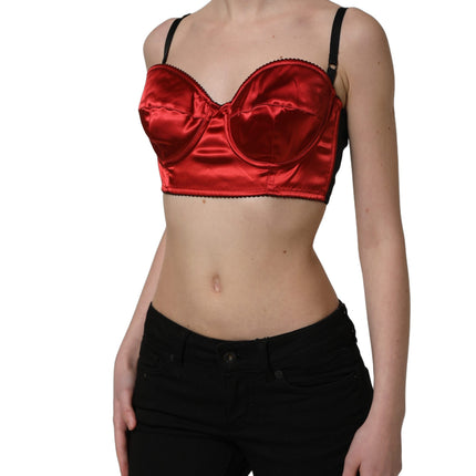 Dolce & Gabbana Red Polyester Satin Bustier Cropped Tank Top