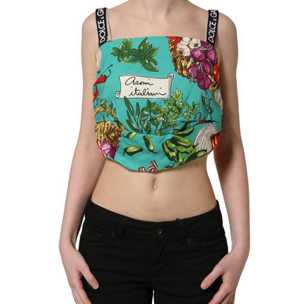 Dolce & Gabbana Multicolor Silk Vegetable Print Cropped Top