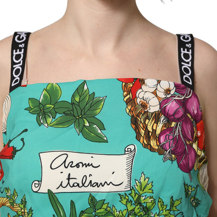 Dolce & Gabbana Multicolor Silk Vegetable Print Cropped Top