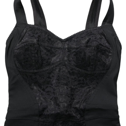 Dolce & Gabbana Black Floral Lace Corset Bodycon Bodysuit