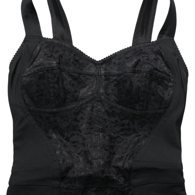 Dolce & Gabbana Black Floral Lace Corset Bodycon Bodysuit