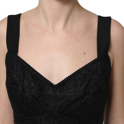 Dolce & Gabbana Black Floral Lace Corset Bodycon Bodysuit