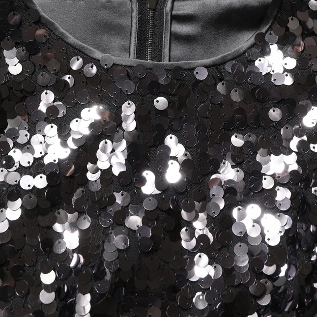 Dolce & Gabbana Black Sequined Long Sleeves Crop Blouse Top