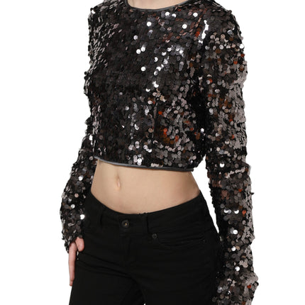 Dolce & Gabbana Black Sequined Long Sleeves Crop Blouse Top