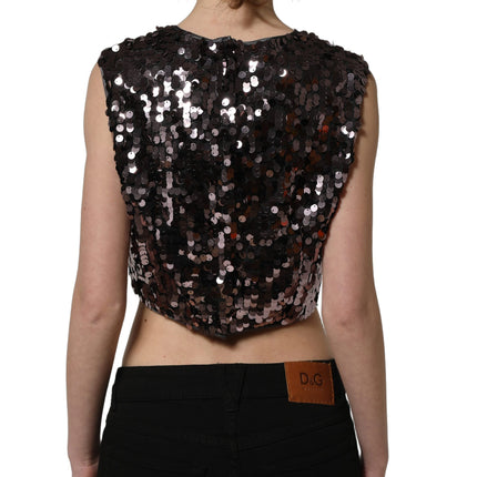 Dolce & Gabbana Purple Sequined Sleeveless Cropped Tank Top