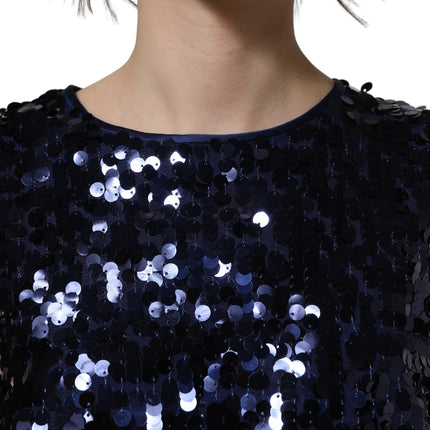 Dolce & Gabbana Blue Sequined Sleeveless Cropped Tank Top