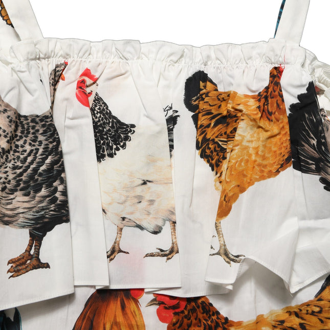 Dolce & Gabbana White Rooster Print Poplin Off The Shoulder Top