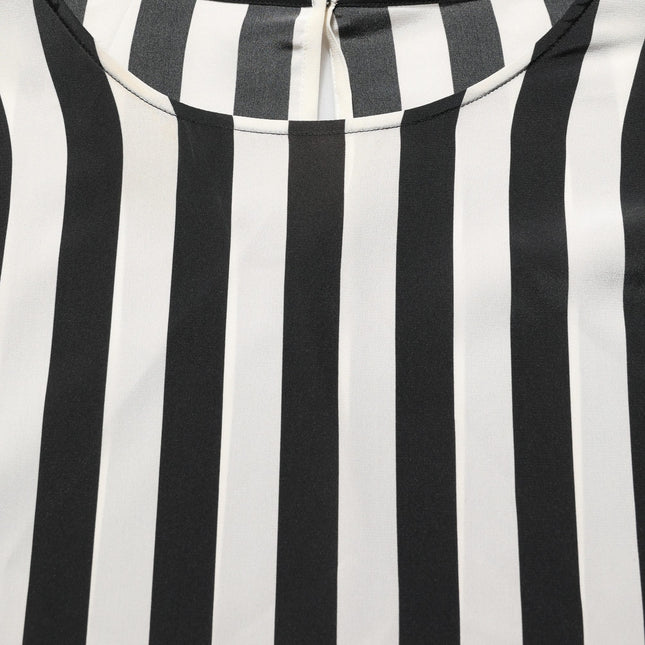 Dolce & Gabbana Black White Stripes Round Neck Blouse Top