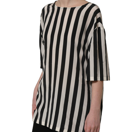 Dolce & Gabbana Black White Stripes Round Neck Blouse Top