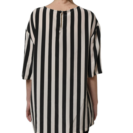 Dolce & Gabbana Black White Stripes Round Neck Blouse Top