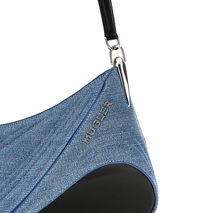 Mugler Blue Calfskin Shoulder Bag