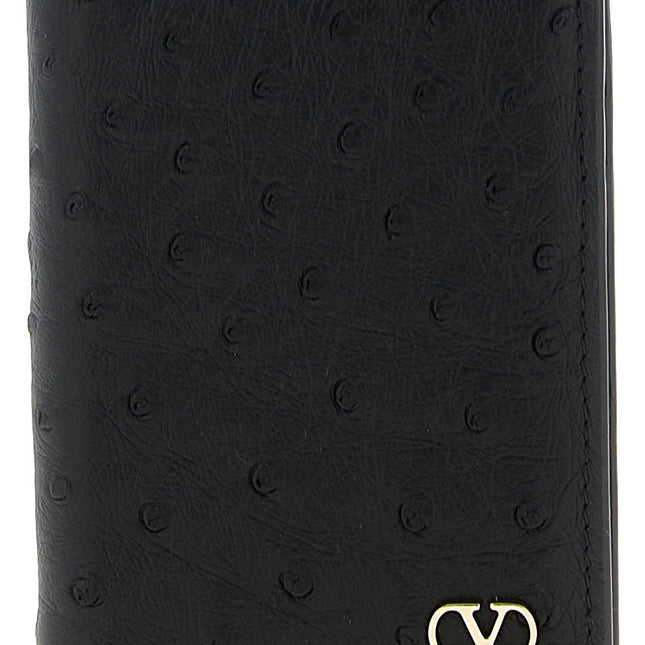 Valentino Garavani Black Ostrich Skin Cardholder