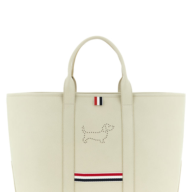 Thom Browne White Calfskin Tote Bag