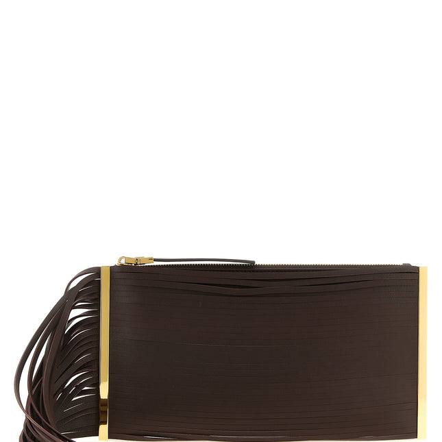 Elisabetta Franchi Brown Leather Clutch Bag