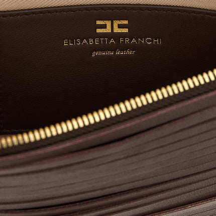 Elisabetta Franchi Brown Leather Clutch Bag