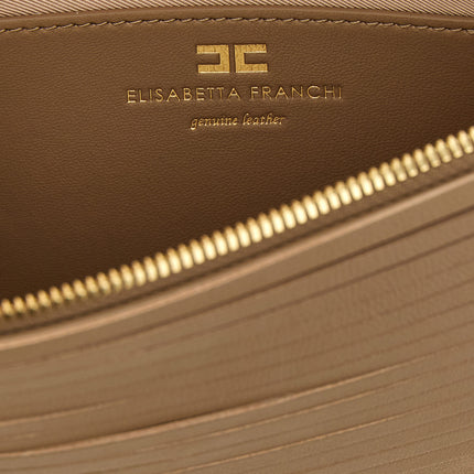 Elisabetta Franchi Beige Leather Clutch Bag