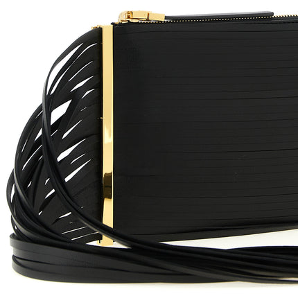 Elisabetta Franchi Black Leather Clutch Bag