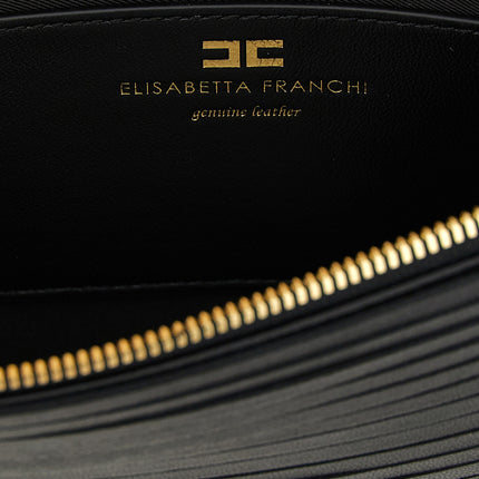Elisabetta Franchi Black Leather Clutch Bag