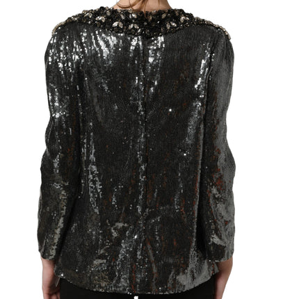 Dolce & Gabbana Metallic Gray Sequin Embellished Blouse Top