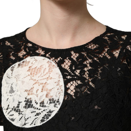 Dolce & Gabbana Black White Floral Lace Short Sleeve Blouse Top