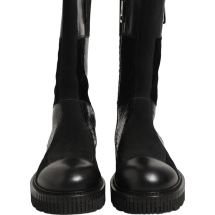 Dolce & Gabbana Black Patchwork Leather Mid Calf Boots Shoes
