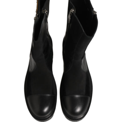 Dolce & Gabbana Black Patchwork Leather Mid Calf Boots Shoes