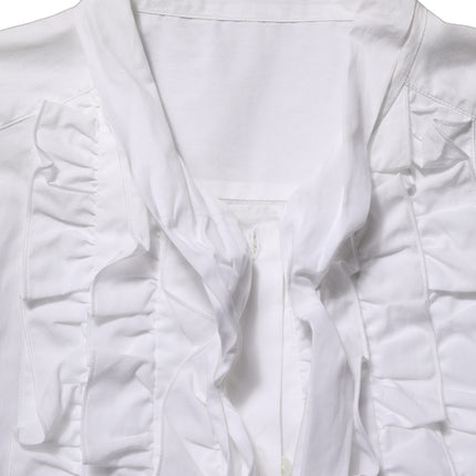 Dolce & Gabbana White Ruffled Bib Long Sleeves Blouse Top
