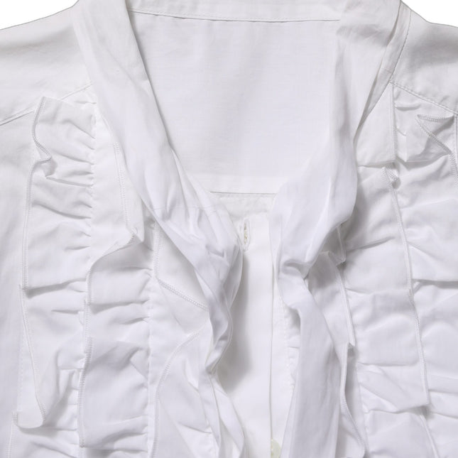 Dolce & Gabbana White Ruffled Bib Long Sleeves Blouse Top