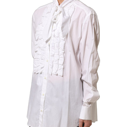 Dolce & Gabbana White Ruffled Bib Long Sleeves Blouse Top