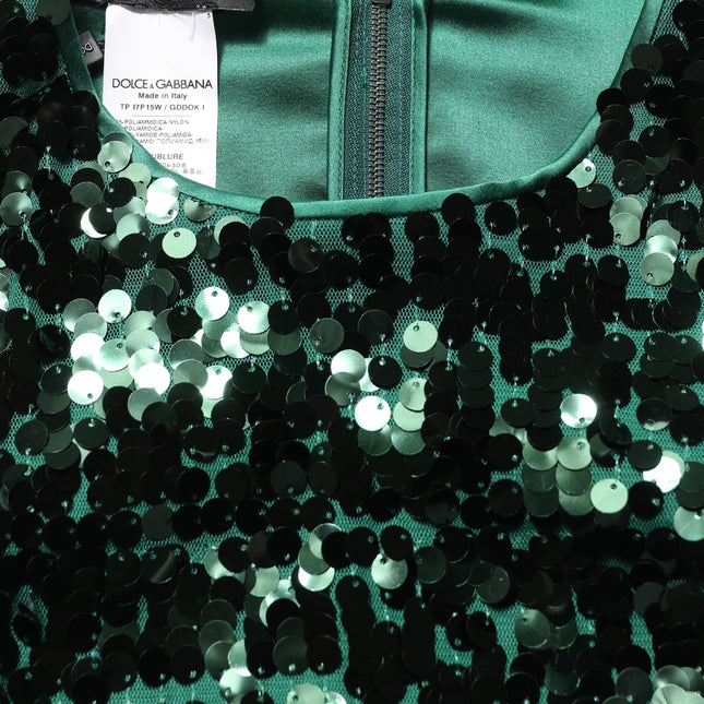 Dolce & Gabbana Green Sequined Long Sleeves Crop Blouse Top