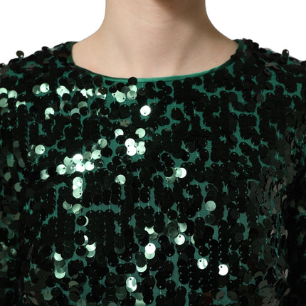 Dolce & Gabbana Green Sequined Long Sleeves Crop Blouse Top
