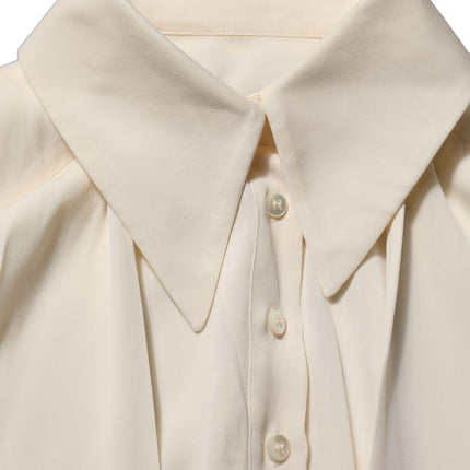 Dolce & Gabbana Off White Ascot Collar Long Sleeves Blouse Top