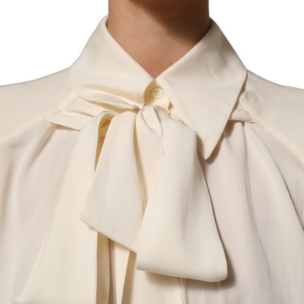 Dolce & Gabbana Off White Ascot Collar Long Sleeves Blouse Top