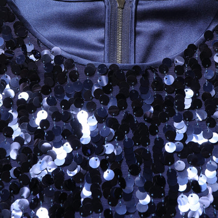 Dolce & Gabbana Blue Sequined Long Sleeves Crop Blouse Top