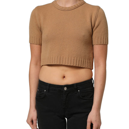 Dolce & Gabbana Brown Wool Short Sleeves Cropped Blouse Top