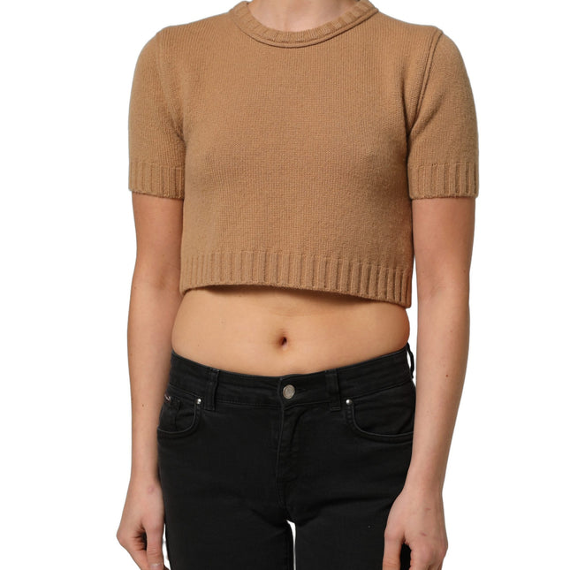 Dolce & Gabbana Brown Wool Short Sleeves Cropped Blouse Top