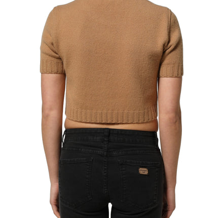 Dolce & Gabbana Brown Wool Short Sleeves Cropped Blouse Top
