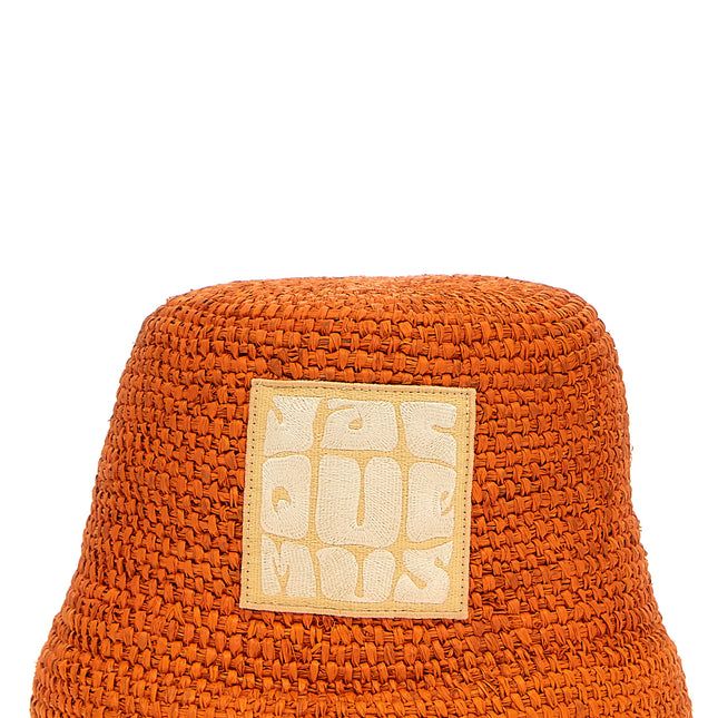 Jacquemus Orange Raffia Bucket Hat
