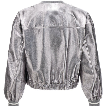 Brunello Cucinelli Silver Leather Bomber