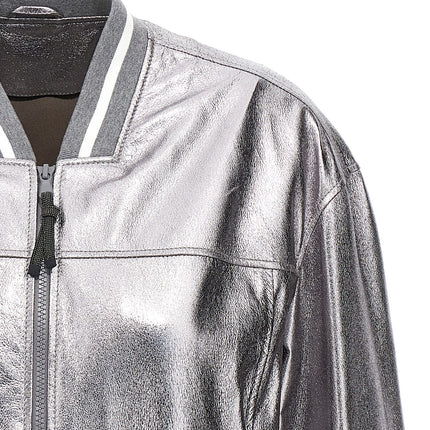 Brunello Cucinelli Silver Leather Bomber