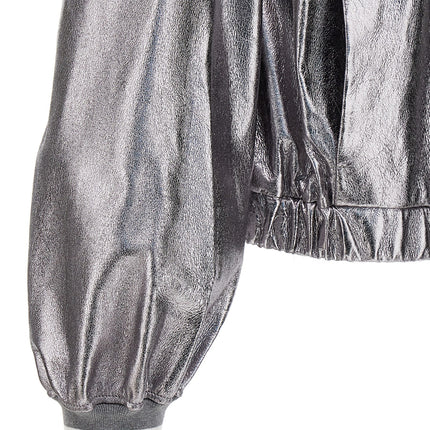 Brunello Cucinelli Silver Leather Bomber