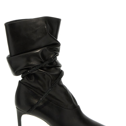 RENE CAOVILLA Black Lamb Leather Ankle Boots