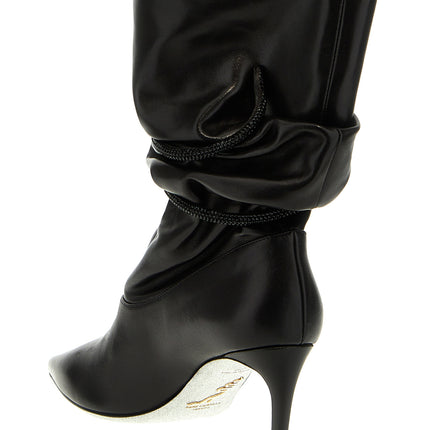 RENE CAOVILLA Black Lamb Leather Ankle Boots