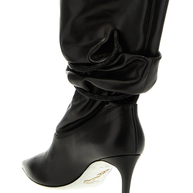 RENE CAOVILLA Black Lamb Leather Ankle Boots
