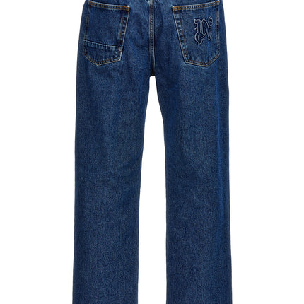 Palm Angels Blue Cotton Straight-Leg Jeans