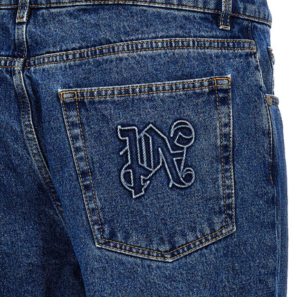 Palm Angels Blue Cotton Straight-Leg Jeans